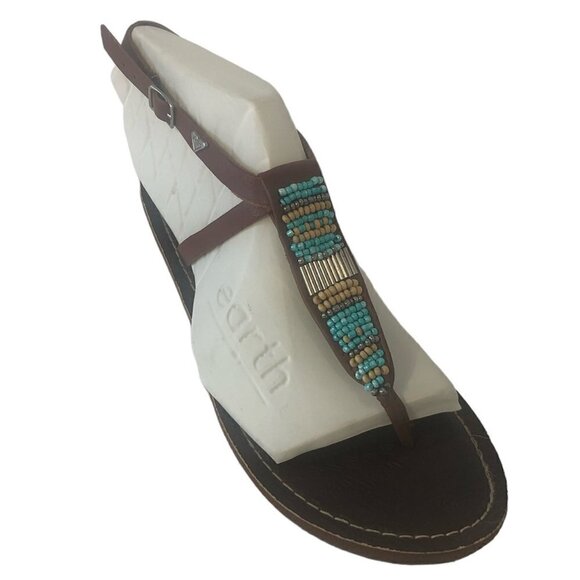 ROXY T-Strap  Sandals Women's Size US7/7.5 Brown Multicolor Beading Leather - Picture 11 of 11